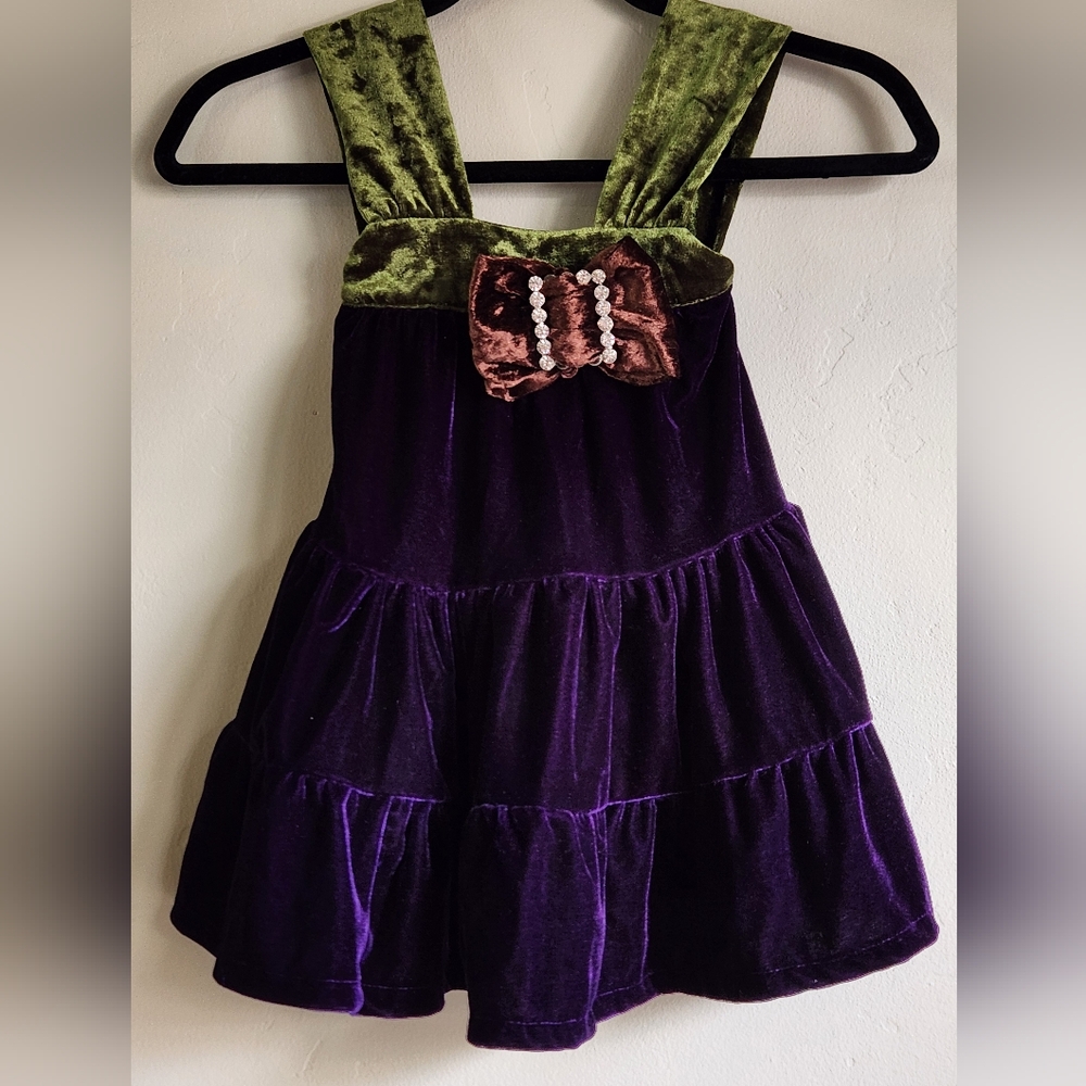 Greggy Girl Velvet Purple and Green Kids Dress. Size 2T.   #F03